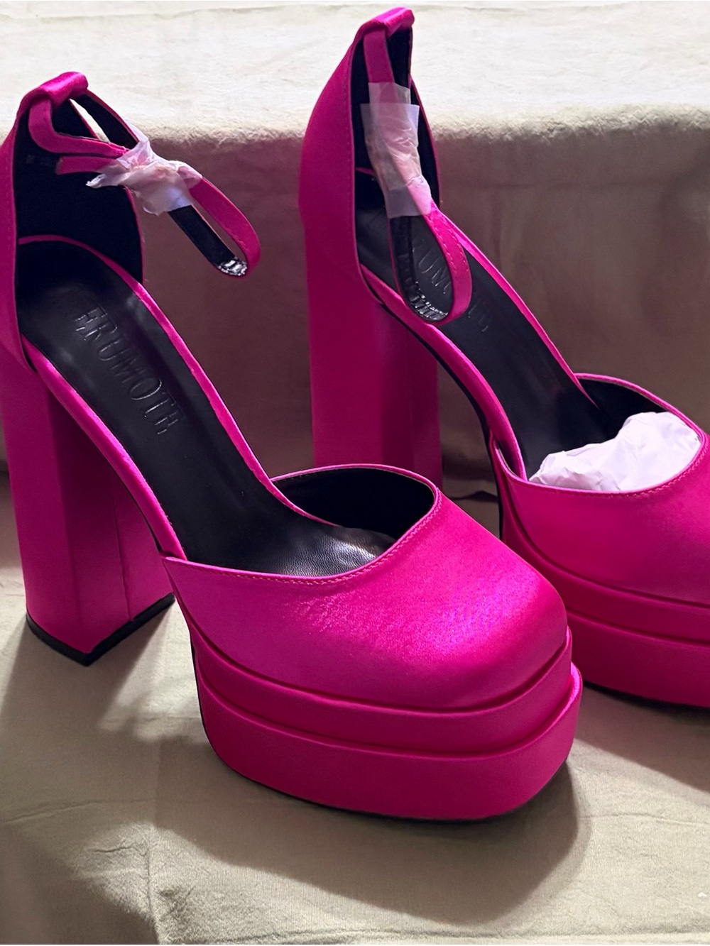 Platform Ankle-Strap Pumps in Hot Pink